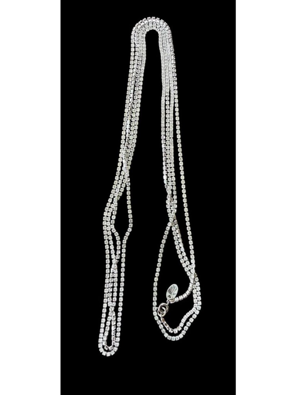 Les Bernard Necklace Extra Long Silver Tone Rhinestone Chain 60+ Inches